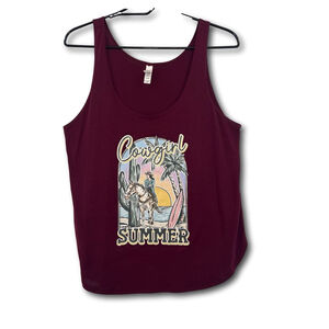 Bella Canvas Cowgirl Summer Graphic Racerback Tank Top Maroon Burgundy Med